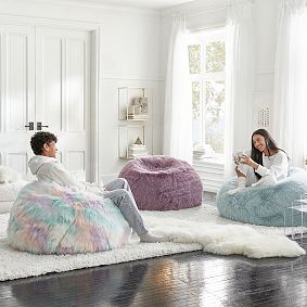 Large Feathery Faux Fur Fig Bean Bag Chair Slipcover Only