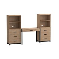 Kearny Writing Desk & Bookcase with Cubbies and Drawers Set (89")