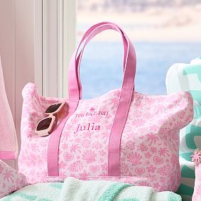 Pink Palm Puff Tote Bag
