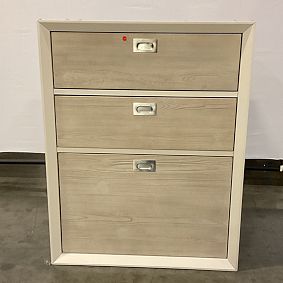 Open Box: Callum 3 Drawer Storage Cabinet (25") - Weathered White/Simply White