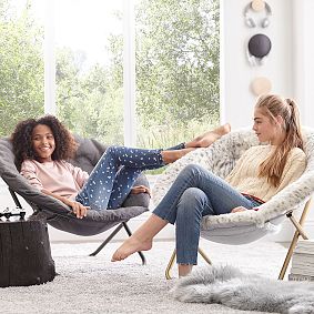 Grey Leopard Faux Fur Hang-A-Round Chair