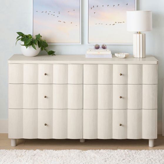 6 drawer piper cream dresser AERIN 6 Drawer Raffia Dresser, Whitewash Chambray