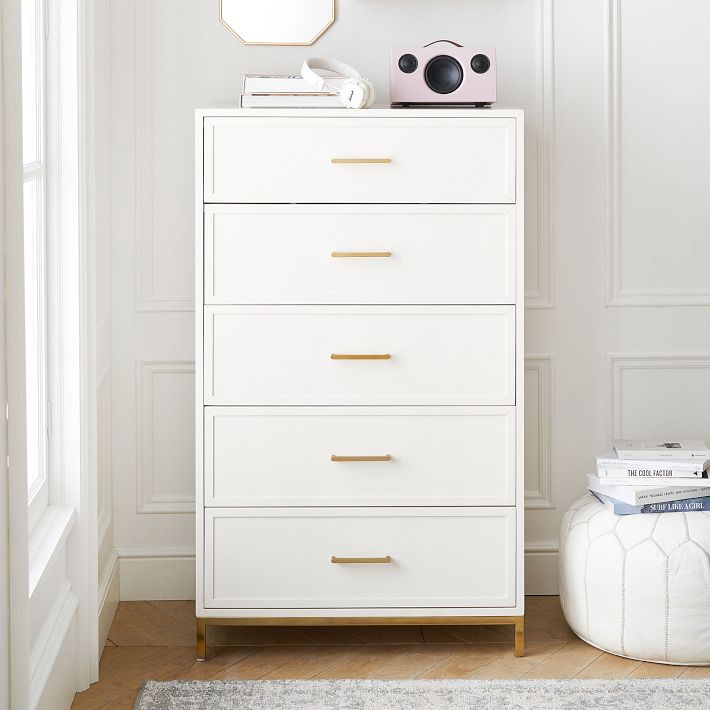 wooden white dresser Leona or skirts Blaire 5-Drawer Tall Dresser, Simply