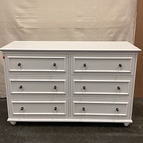 Open Box: Chelsea 6-Drawer Wide Dresser (58.5"W x 19D") - Simply White, Antique Brass