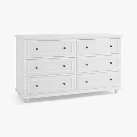 Open Box: Chelsea 6-Drawer Wide Dresser (58.5"W x 19D") - Simply White, Antique Brass