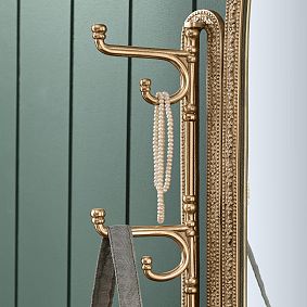 Leighton Arched Brass Mirror with Hooks (21"x 25")