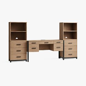 Kearny Smart Storage Desk &amp; Bookcase with Cubbies and Drawers Set (106"w x 19"d)