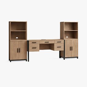 Kearny Smart Storage Desk &amp; Cubby and Cabinet Bookcase Set (106"w x 19"d)
