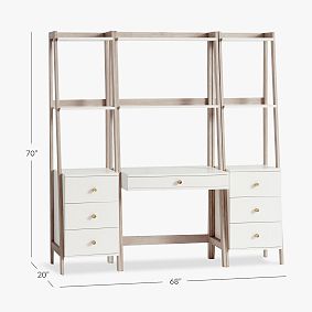 Highland Wall Desk &amp; Narrow Bookshelf with Drawers Set (68"x20")