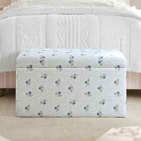 Hill House Home Clematis Scallop Blue Storage Bench