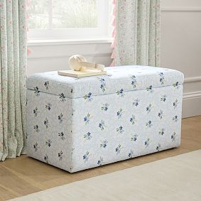 Hill House Home Clematis Scallop Blue Storage Bench