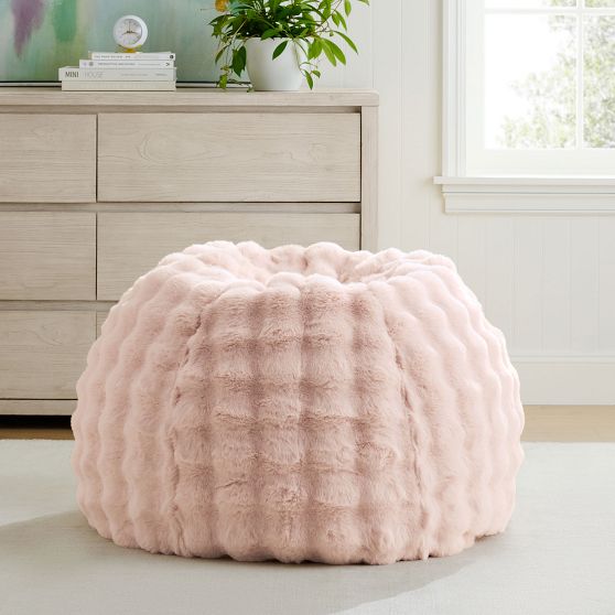Large Marshmallow Faux Fur Pink Bean Bag Slipcover | Pottery Barn Teen