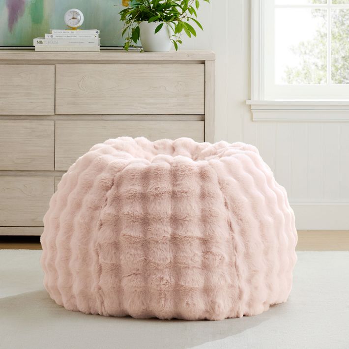 Large Marshmallow Faux Fur Pink Bean Bag Slipcover | Pottery Barn Teen