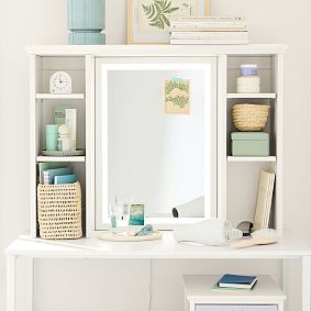 Dorm Light Up Desk Hutch With Mirror (36.5"w x 8"d)