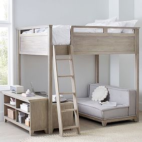 Hampton Double Loft Bed with Cushy Loveseat, Media &amp; Bookcase Set