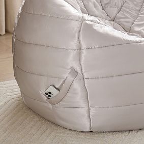 Large Champagne Puffer Bean Bag Chair Slipcover Only
