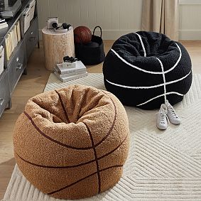 Large Basketball Sherpa Black Bean Bag Chair Slipcover Only