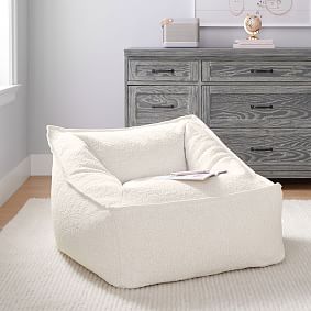 Large Chunky Bouclé Ivory Modern Bean Bag Lounger
