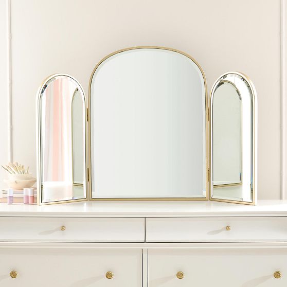 gold ornate arched triple dressing table mirror (45