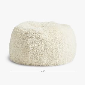 Large Mongolian Faux-Fur Ivory Bean Bag Chair Slipcover Only