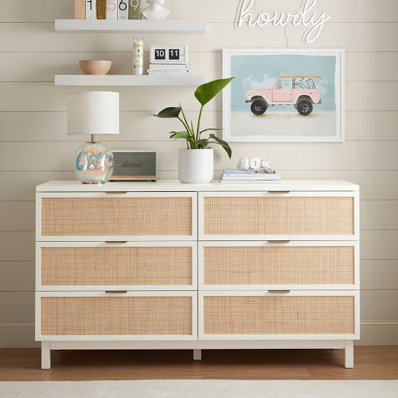 Westly Cane 5-Drawer Tall Dresser, Chalk White