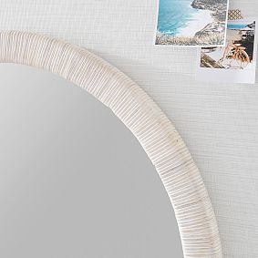 Whitewash Coastal Rattan Round Mirror (30")