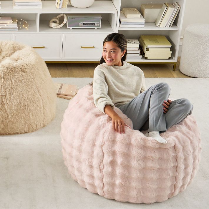 Large Marshmallow Faux Fur Pink Bean Bag Slipcover | Pottery Barn Teen