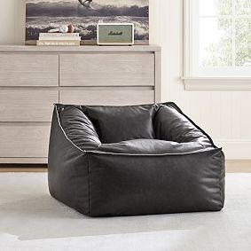 Large Faux Leather Charcoal Modern Beanbag Lounger