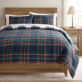 Stewart Navy Plaid Flannel Reversible Comforter