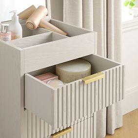 Channeled Beauty Rolling Cart with Mirror (34.75"x20.25")