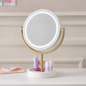 Glam Mini Round LED Touch-Activated Vanity Mirror (12"w x 17"d)