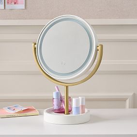 Glam Mini Round LED Touch-Activated Vanity Mirror (12"w x 17"d)
