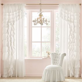 LoveShackFancy Gala Ruffle Light-Filtering Curtain, Set of 2