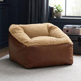 Large Faux Shearling Fur Modern Bean Bag Lounger
