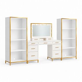 Blaire Smart Storage Light-Up Vanity Desk with 2 Bookcases (111"w x 18"d)