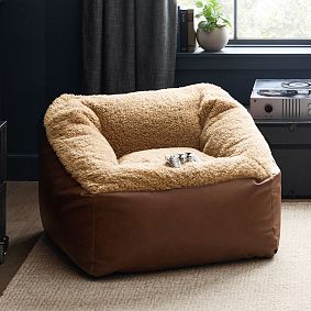 Large Faux Shearling Fur Modern Bean Bag Lounger