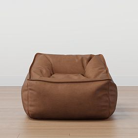 Large Faux Brushed Leather Chestnut Modern Beanbag Lounger
