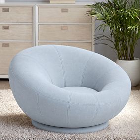 Groovy Swivel Lounge Chair Rustic Chenille Icy Blue