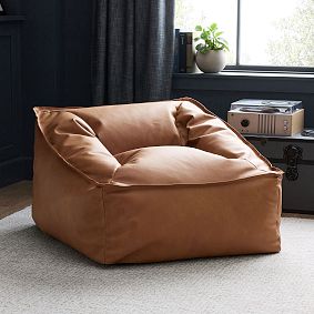 Large Faux Brushed Leather Saddle Modern Beanbag Lounger