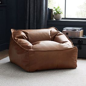 Large Faux Brushed Leather Chestnut Modern Beanbag Lounger