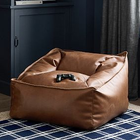 Large Faux Brushed Leather Saddle Modern Beanbag Lounger