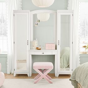 Hampton Vanity Desk with Mirrored Towers (66"w x 18.5"d)