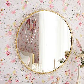 Monique Lhuillier Crystal Flower Framed Round Mirror (36")