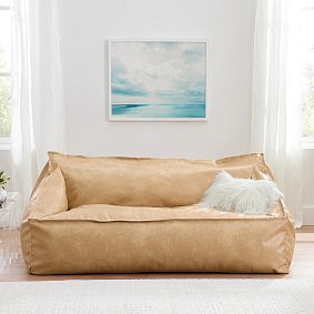 Faux Leather Cream Double Modern Bean Bag Lounger