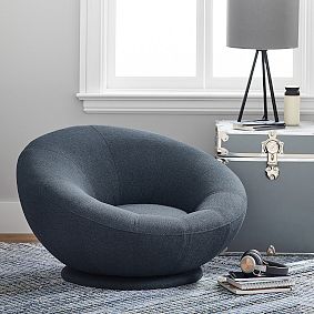 Basketweave Indigo Groovy Swivel Chair