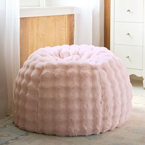 Large Marshmallow Faux Fur Pink Bean Bag Chair Slipcover Only