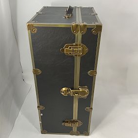 Open Box: Faux Leather Standard Drom Trunk (32") - Coal, Rubbed Brass