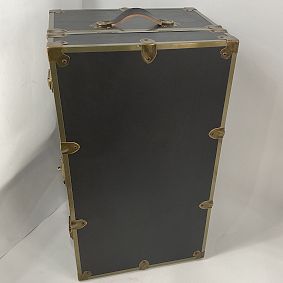 Open Box: Faux Leather Standard Drom Trunk (32") - Coal, Rubbed Brass