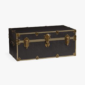 Open Box: Faux Leather Standard Drom Trunk (32") - Coal, Rubbed Brass
