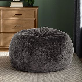 Large Faux Shearling Charcoal Faux Fur Bean Bag Chair